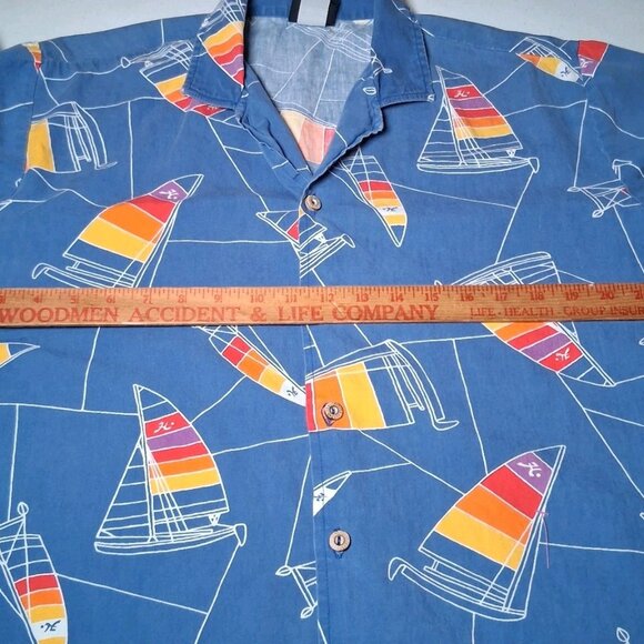 Vintage 1990s Hobie Cat Sailboat Shirt M Blue Rainbow Sail Sailing Beach Party - Picture 4 of 16